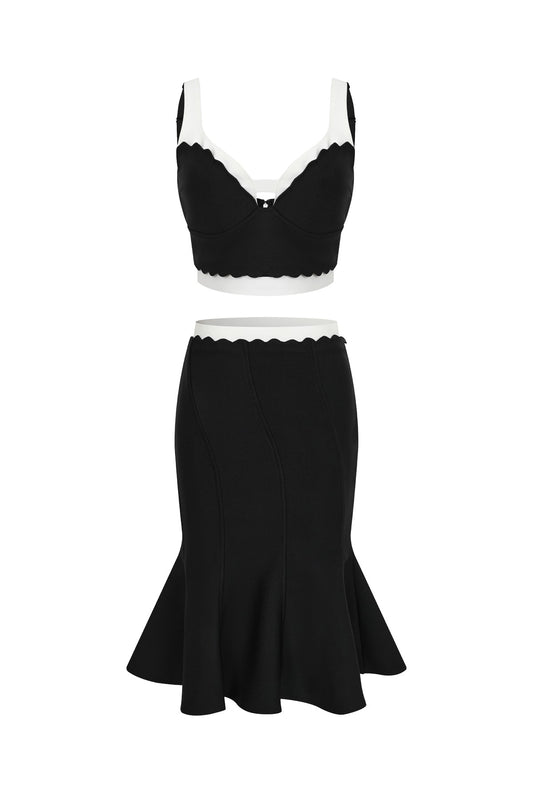 Scallop Detail Two Tone Skirt Set