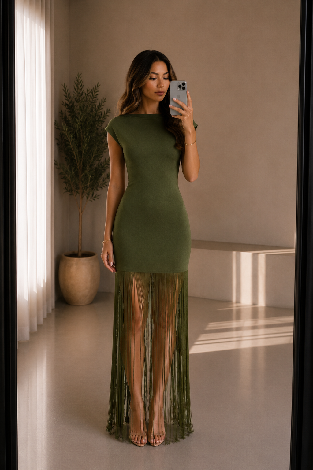 Green fringe dress