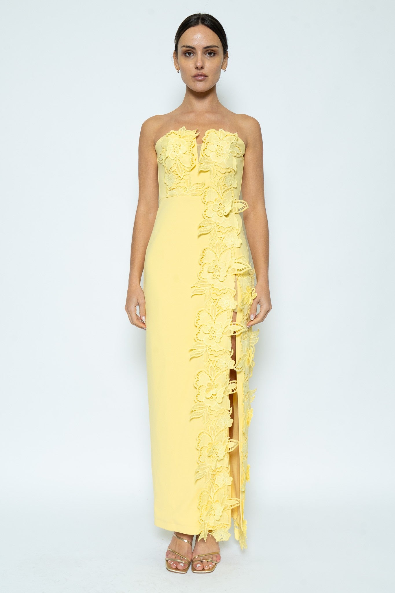 YELLOW Low V Strapless Maxi Dress With Slit