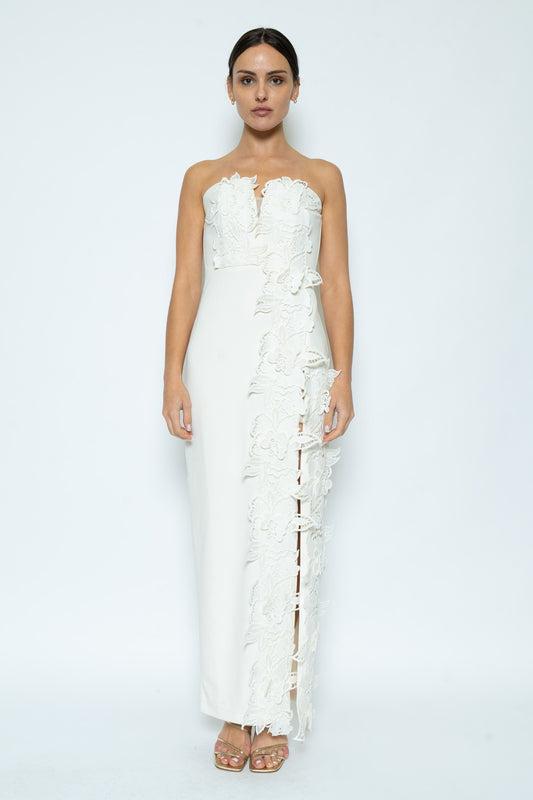 WHITE Low V Strapless Maxi Dress With Slit