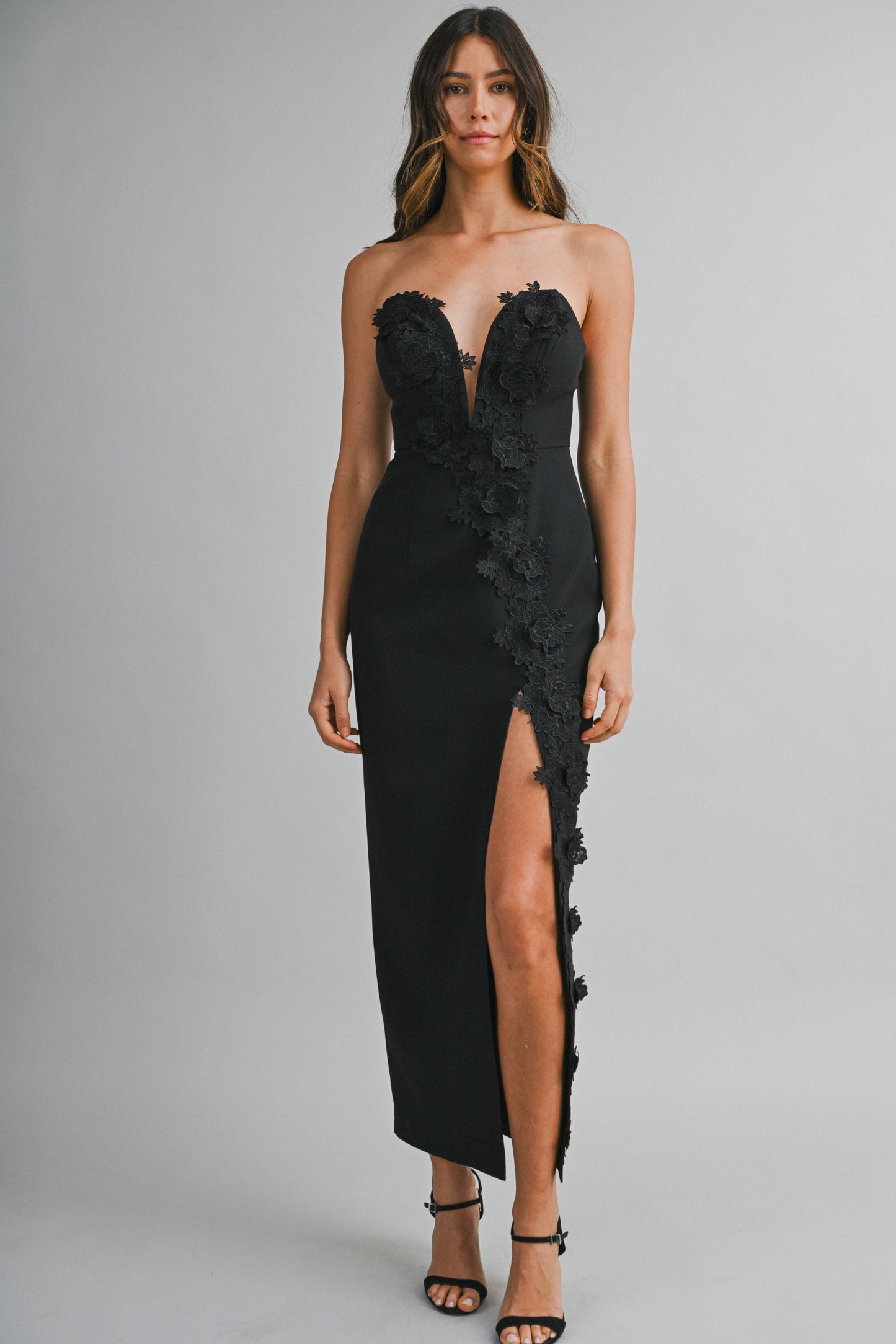 Strapless Sweetheart Neckline Plunge V Wire Maxi Dress