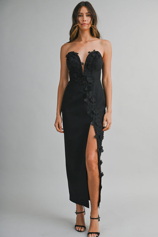 Strapless Sweetheart Neckline Plunge V Wire Maxi Dress