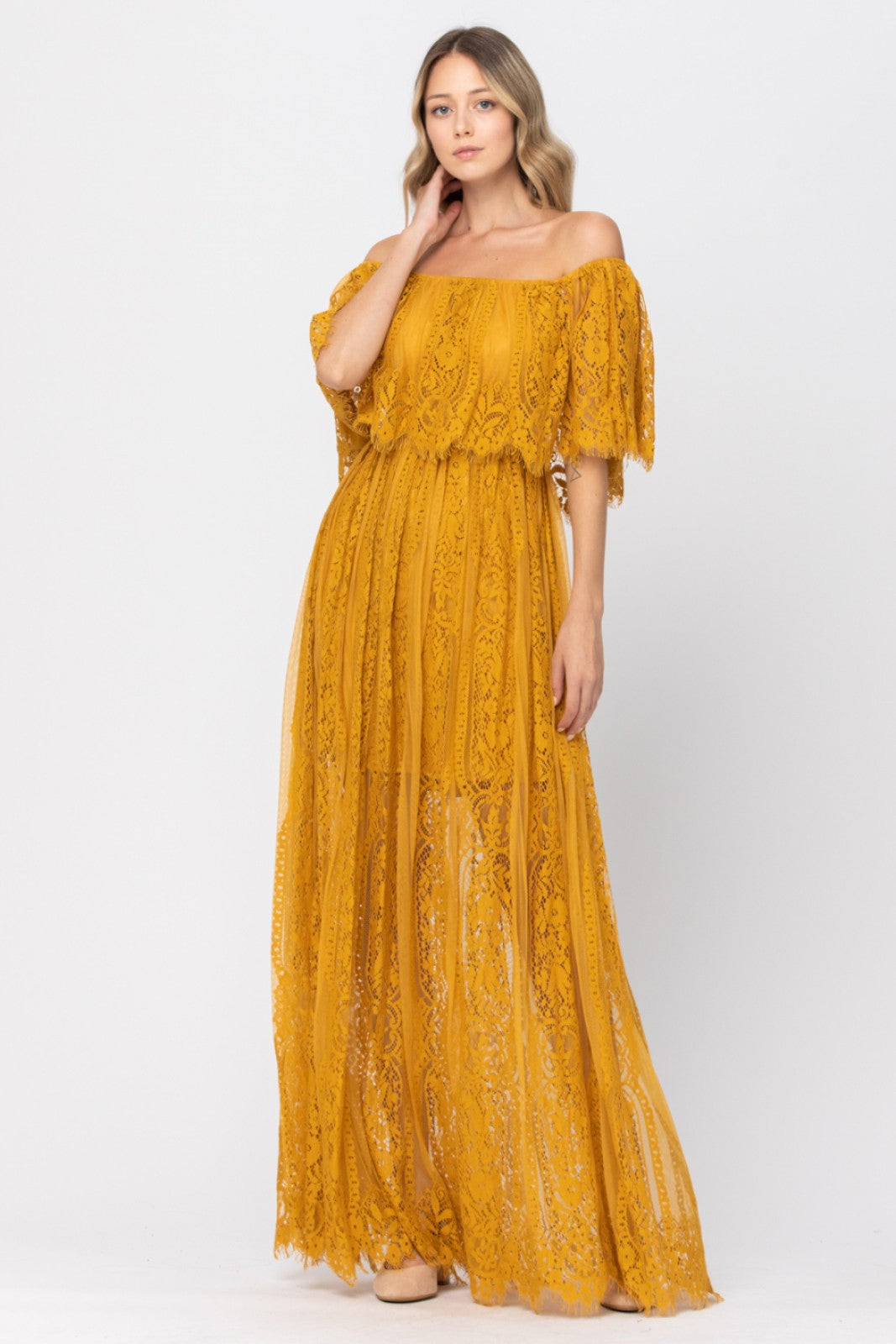 Off Shoulder Lace Maxi Dress