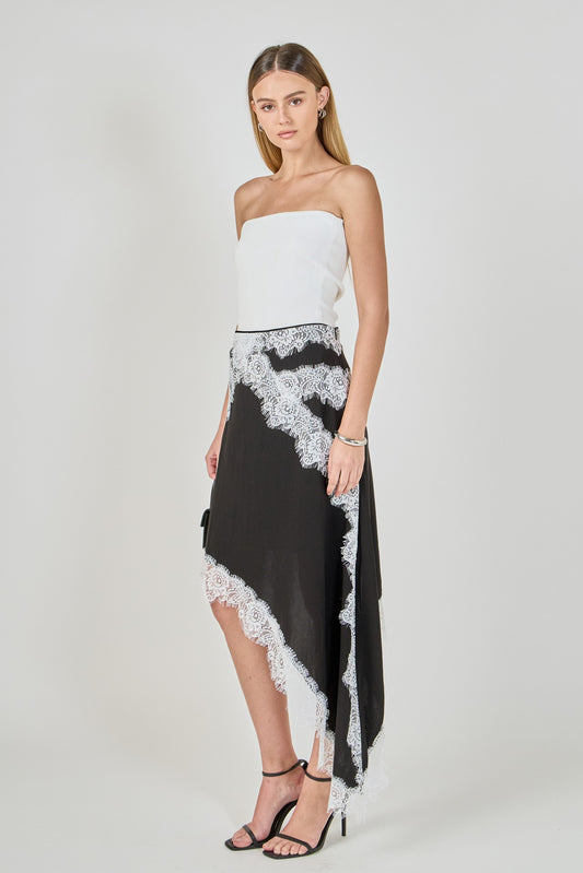 Asymmetrical Lace Trim Midi Skirt