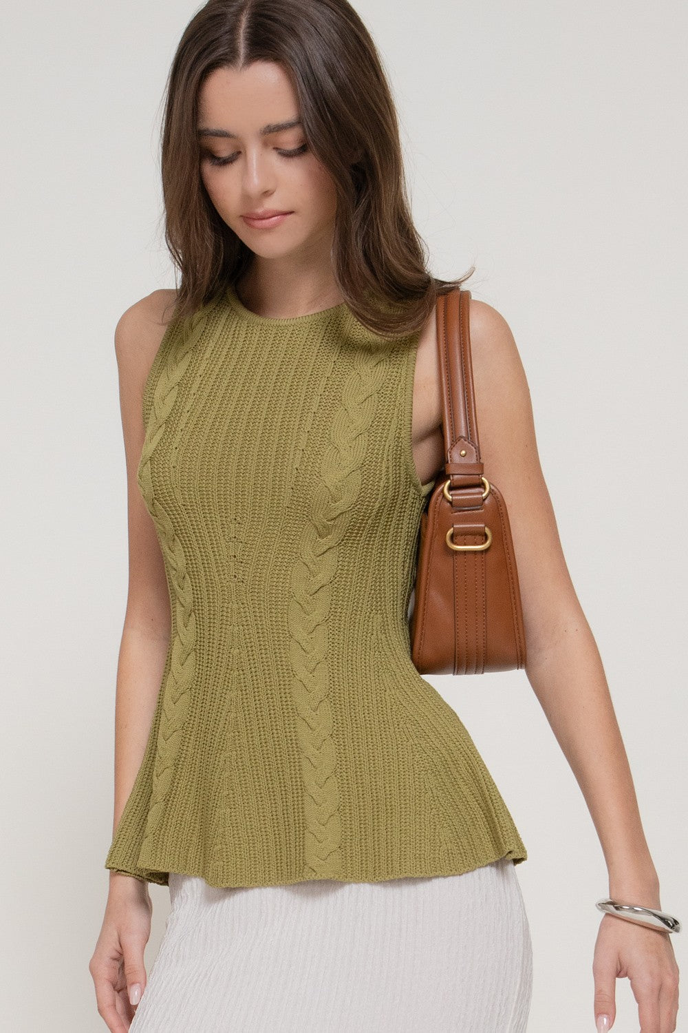 OLIVE Sleeveless Cable Knit Peplum Top