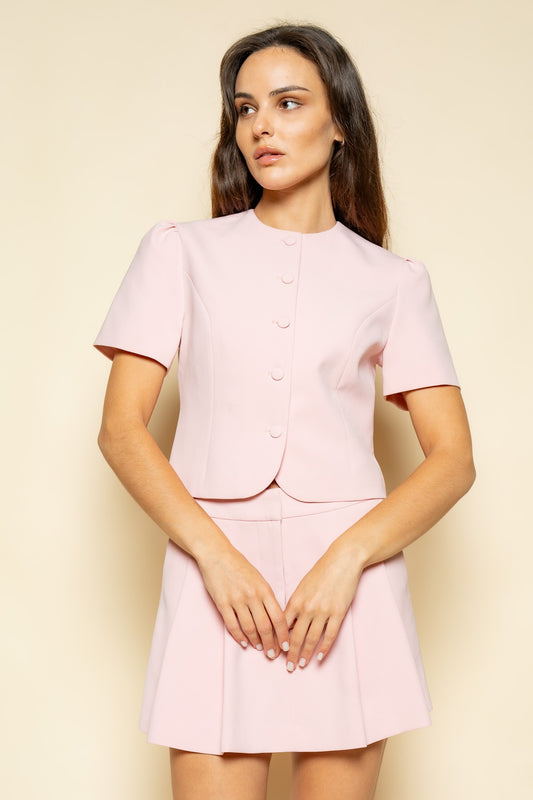 Short Sleeve Button Front Top Short and skirt set