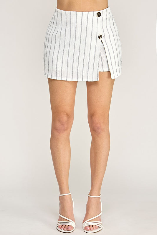 WHITE Gold Button Detail Skort With Slit Hem