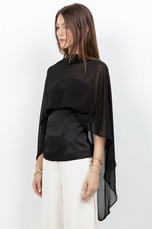 Sleevless Halter Top With Contrast Chiffon Cape