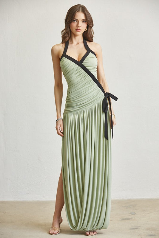 Contrast Draped Maxi Dress