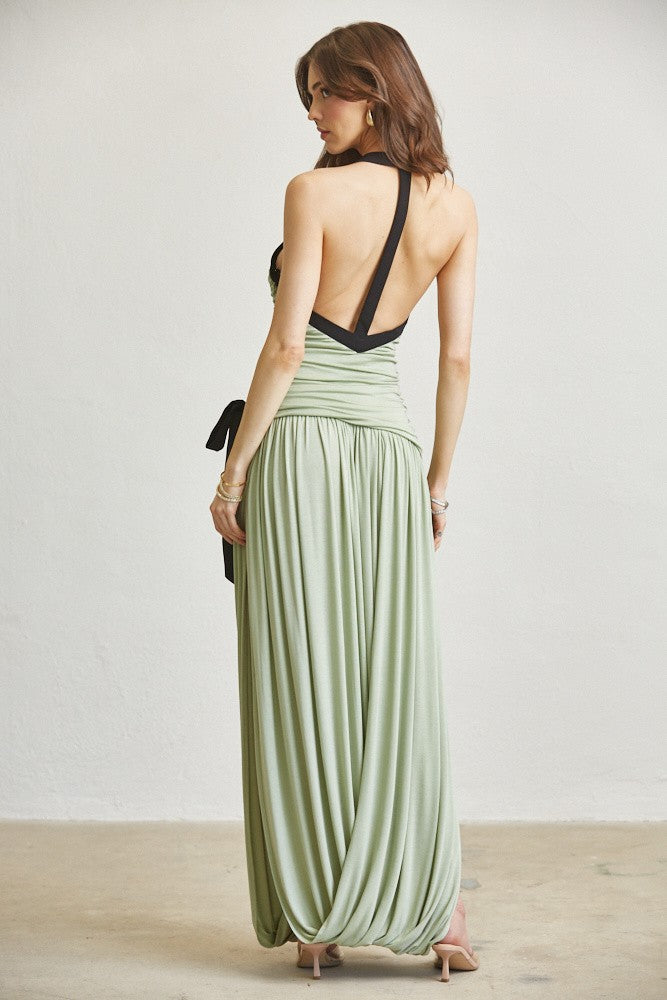 Contrast Draped Maxi Dress