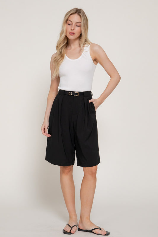 BLACK Belted Bermuda Short Pants
