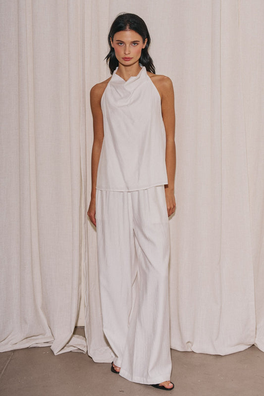Ladies Woven Halter Neck Sleevel Top & Pants Set