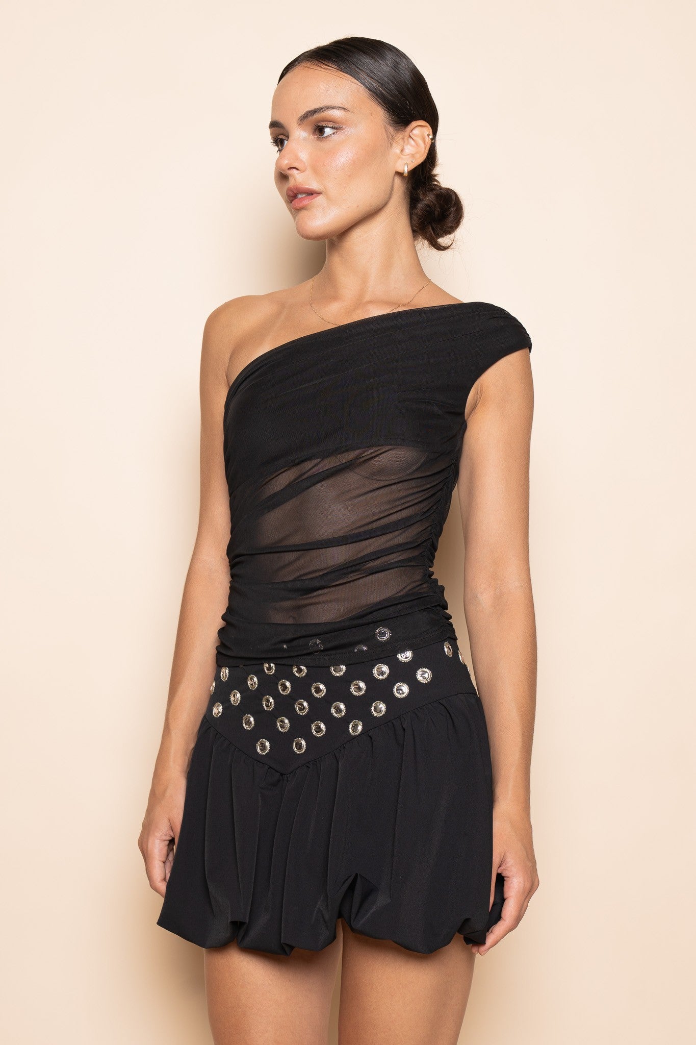 Black One Shoulder Mesh Tank Top