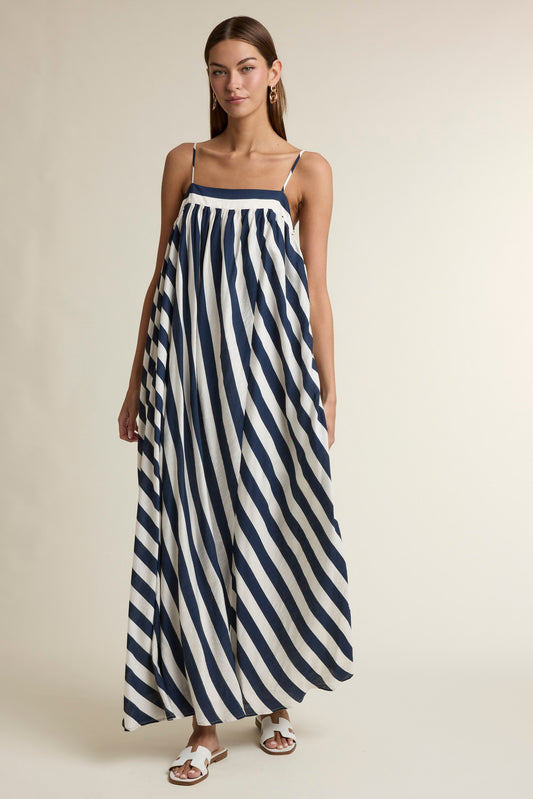 NAVY Stripe Adjustable Spaghetti Strap Maxi Dress