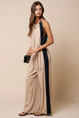 CREAM Tie Waist Wide Leg Romper