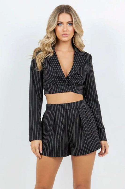 BLACK Cropped Blazer Jacket & Shorts