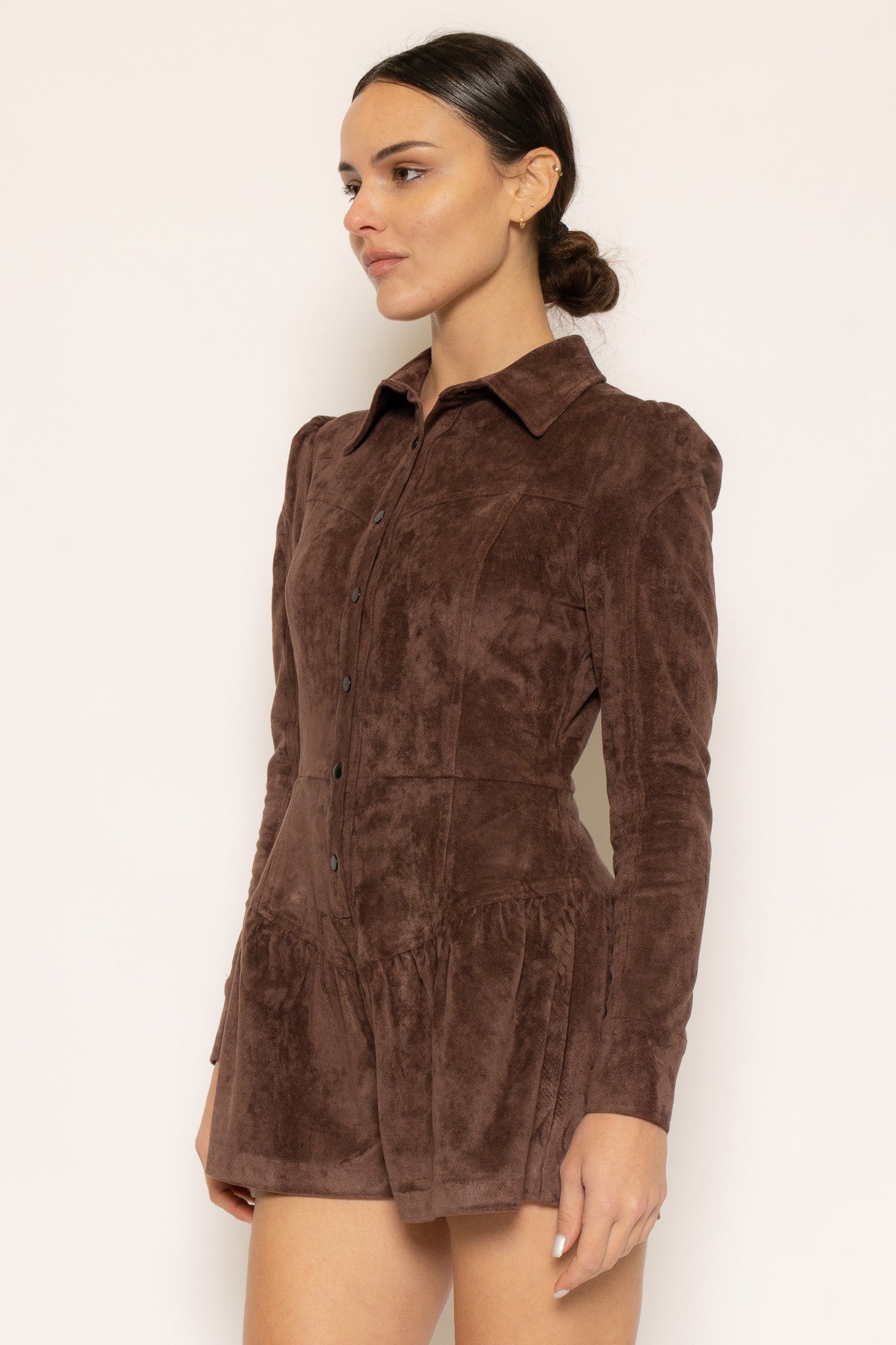 Chocolate Long Sleeve Collar Romper