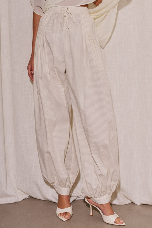 Ladies Woven Stripe Balloon Pants