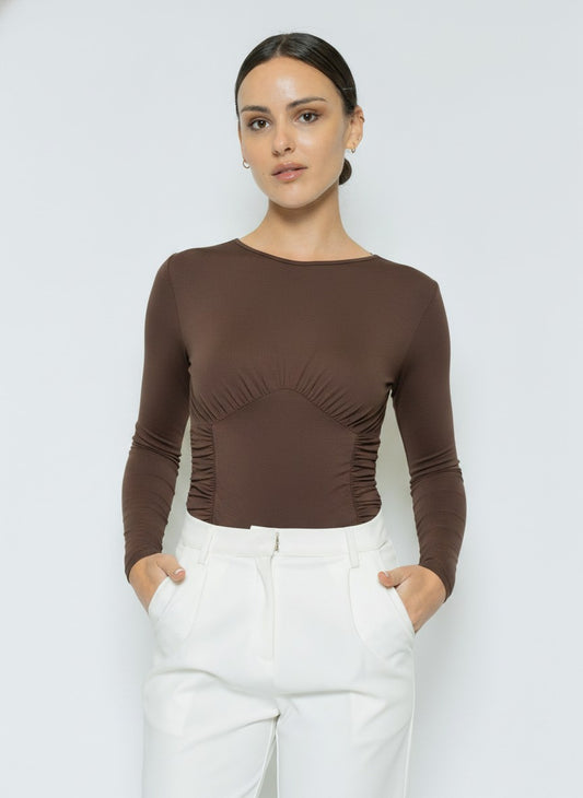 Brown Long Sleeve Bodysuit