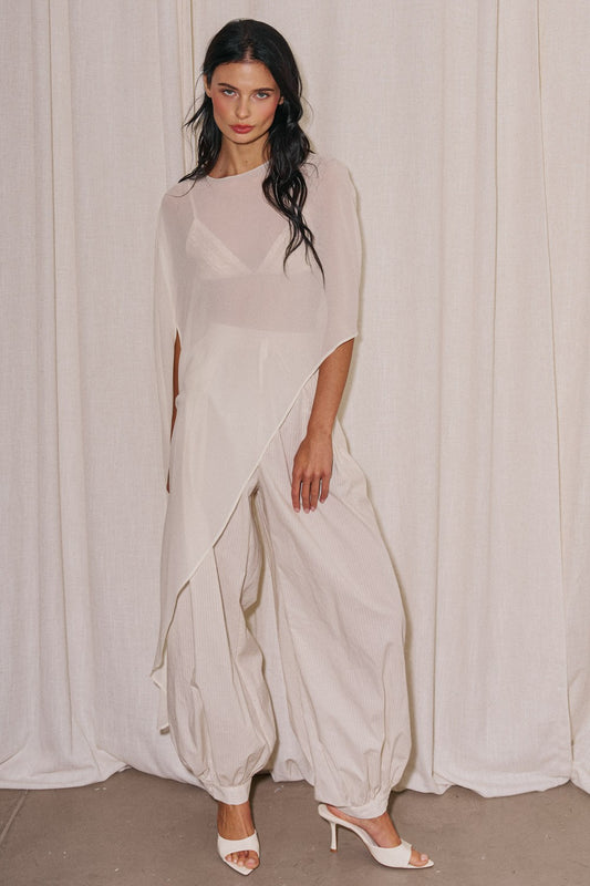 Ladies Woven Oversized Asymmetrical Cape Top