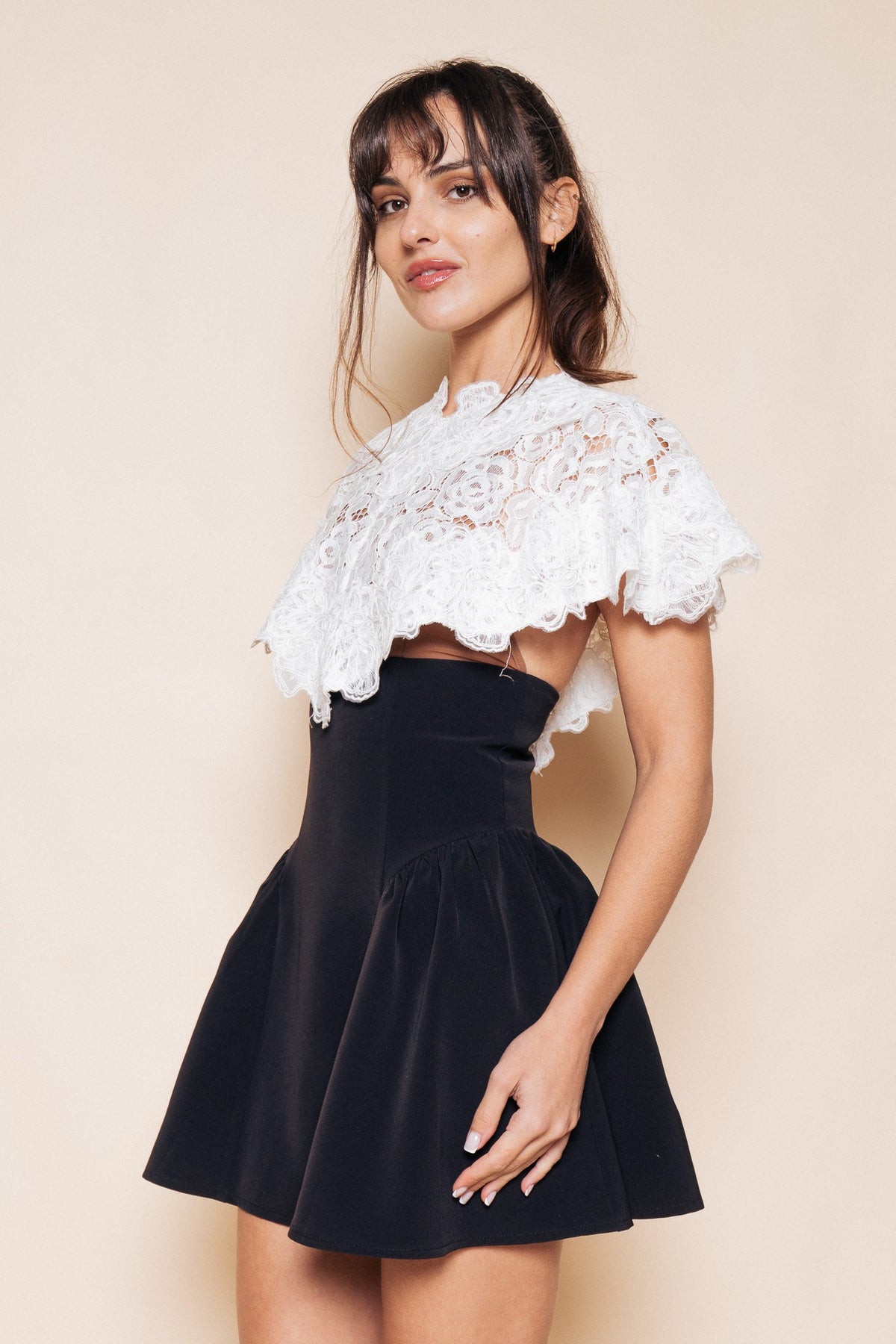 Lace Cape Puff Mini Dress