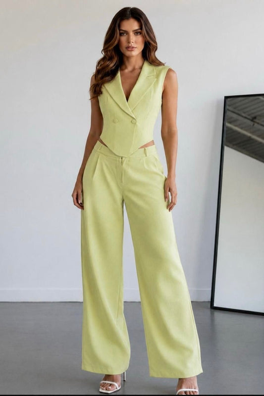 LIME Lumière Tailored Vest & Wide-leg Pant Set