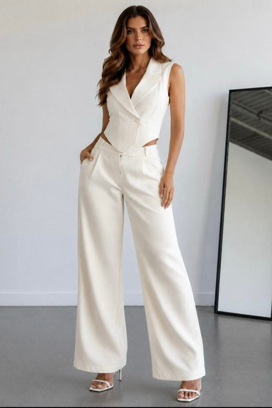 CREAM Lumière Tailored Vest & Wide-leg Pant Set