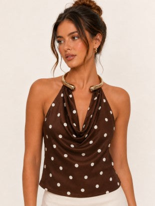 Polka Dot Top With Neck Trim