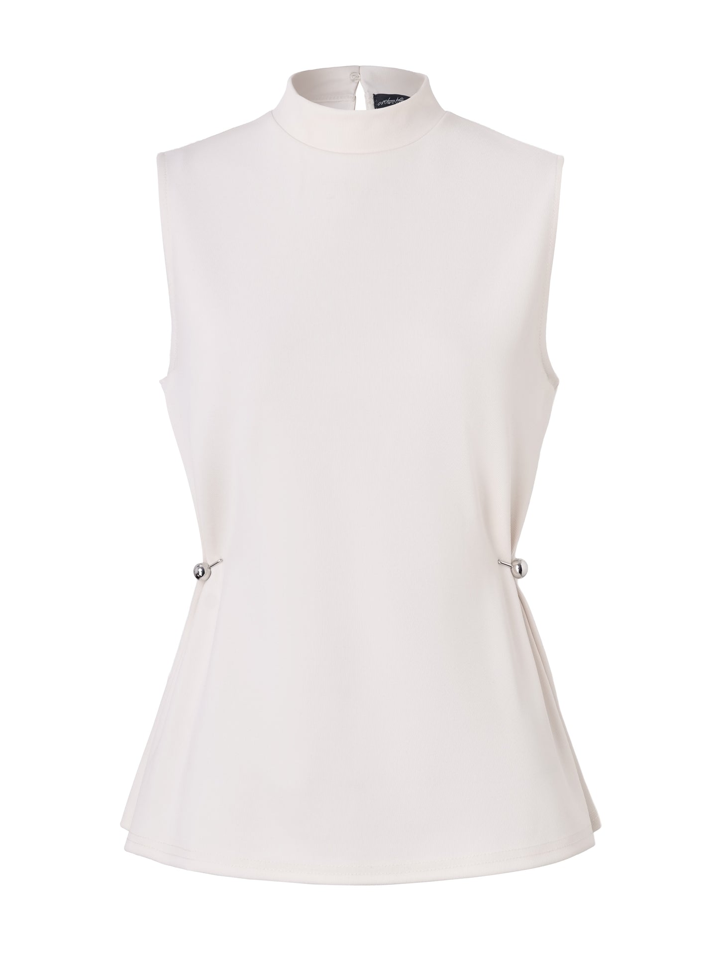 WHITE Mock Neck Side Pleat Swtr Tank
