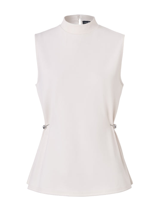 WHITE Mock Neck Side Pleat Swtr Tank