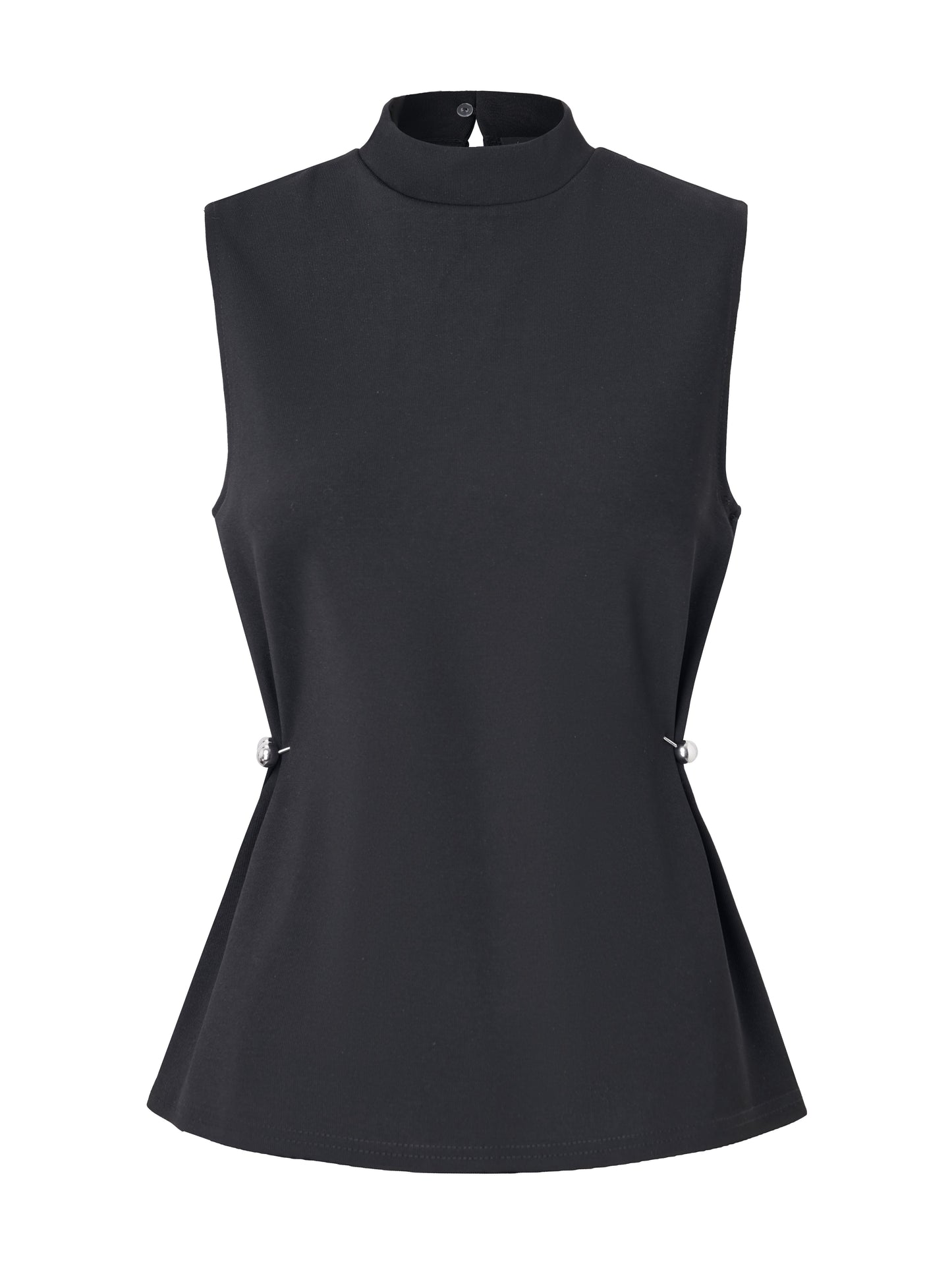 BLACK Mock Neck Side Pleat Swtr Tank