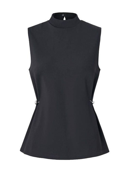 BLACK Mock Neck Side Pleat Swtr Tank