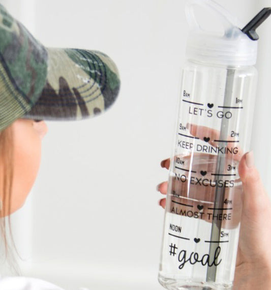 Goal tracker straw water bottle