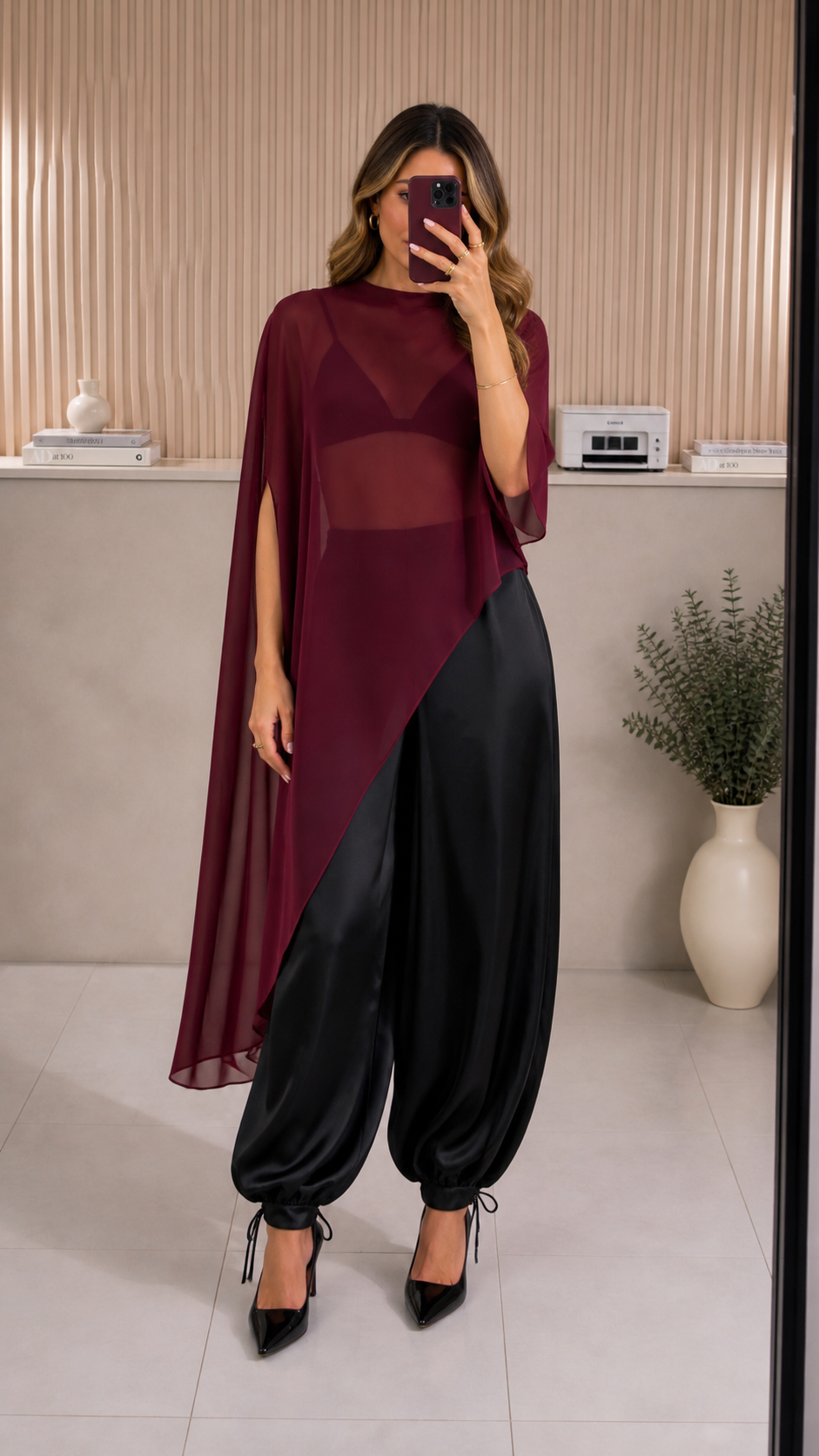 Wine ladies woven oversized asymetrical