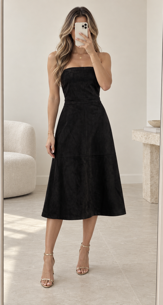 BLACK MIDI SUEDE DRESS