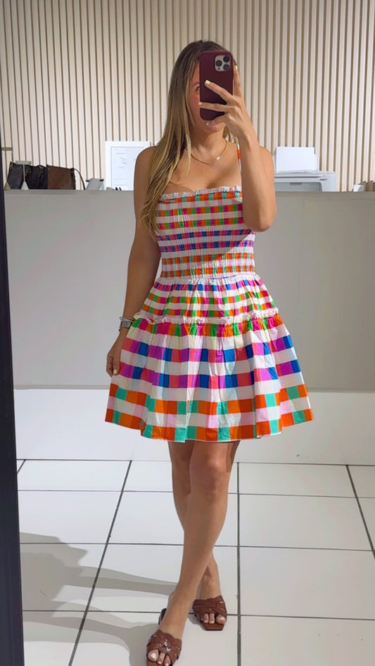 Multicolor smocked mini dress