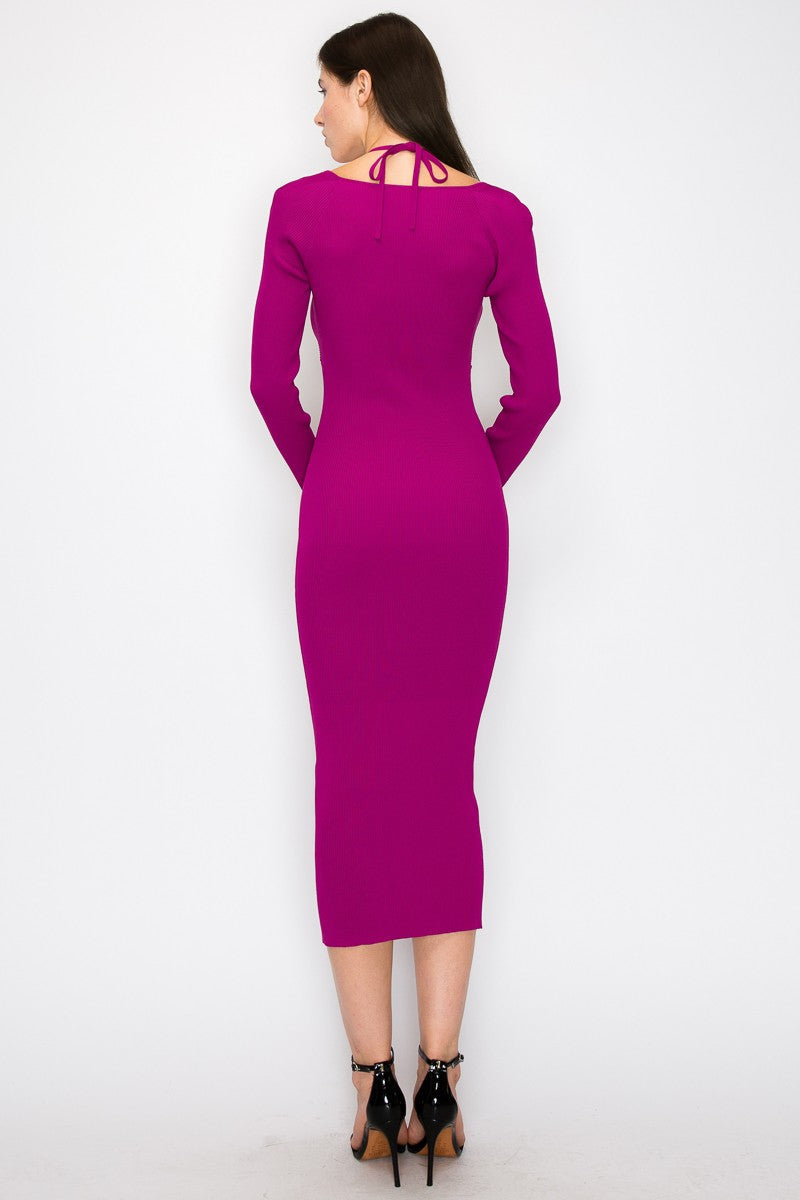 Magenta Ribbed Crisscross Dress