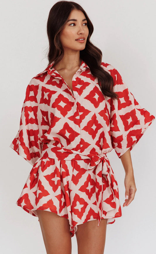 Fancy red cream romper
