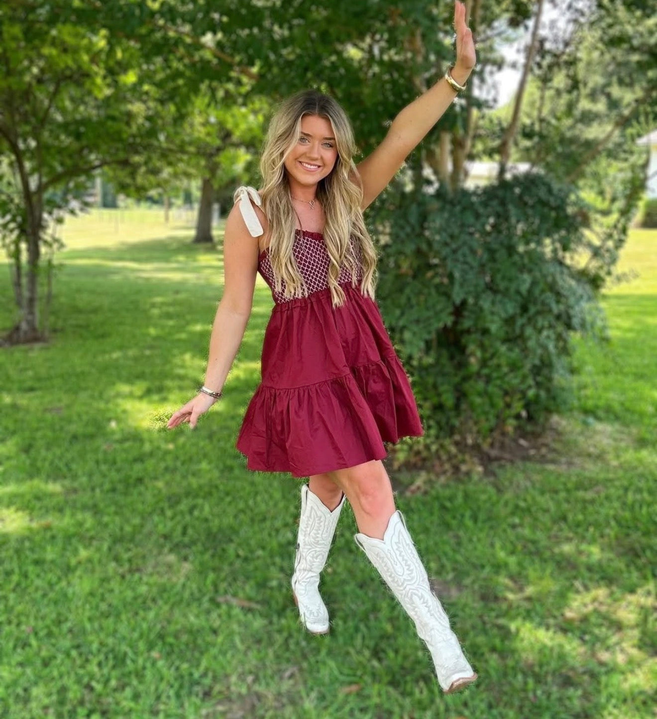 Burgundy Smoked Detail Mini Dress