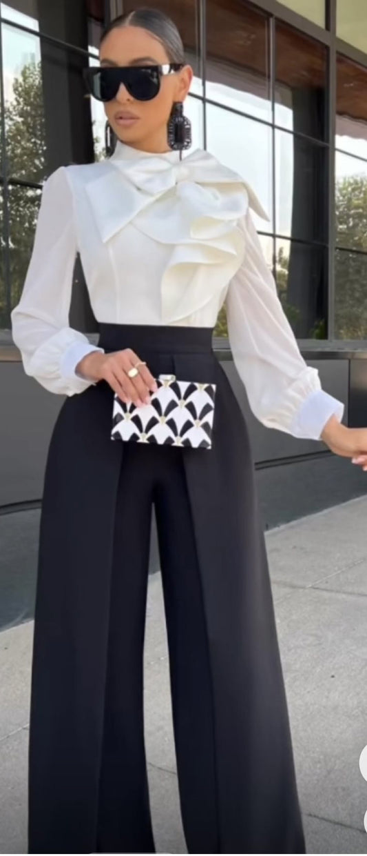 Solid pleated front wide pants