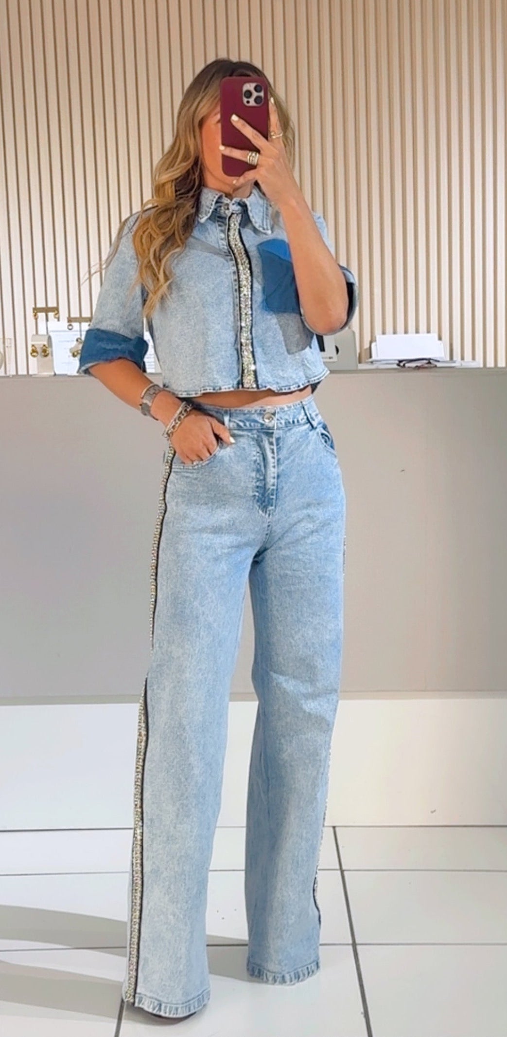 Sparkle-Detail Denim Set