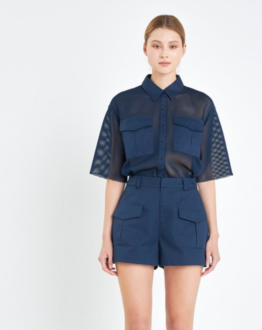 Blue mesh top and pants set
