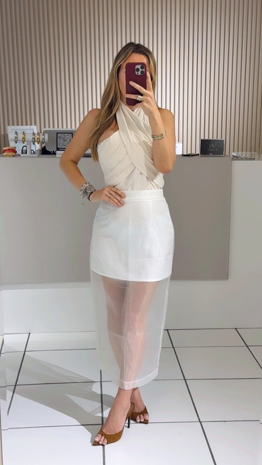 White Double-Layer Sheer Skirt