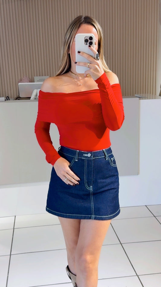 Off shoulder red top