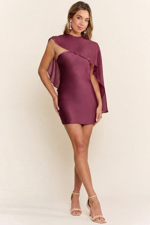 PLUM Dress With A Hidden Side Zipper. Includes A Cape