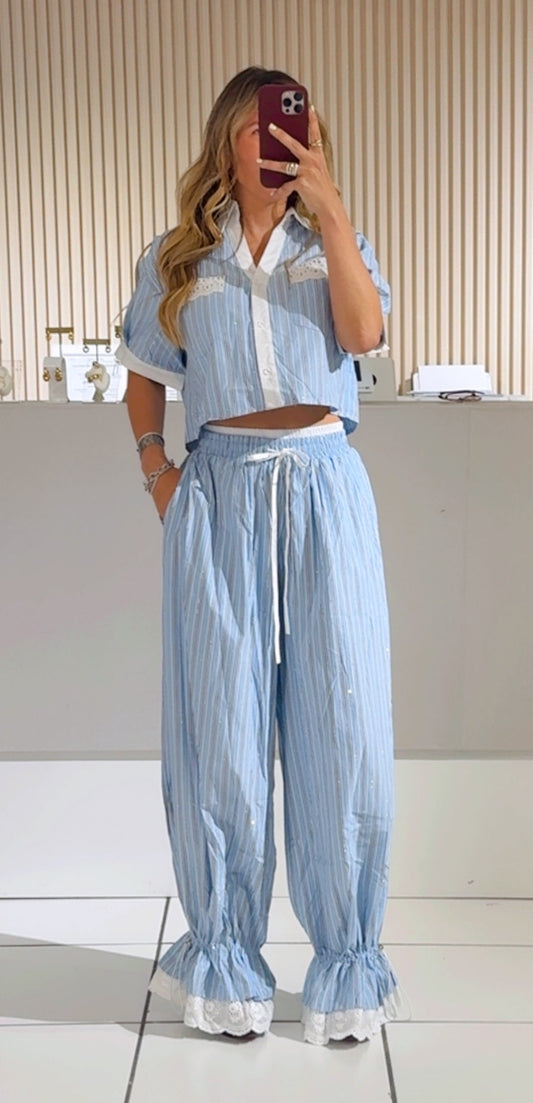 Striped Lace Lounge Set