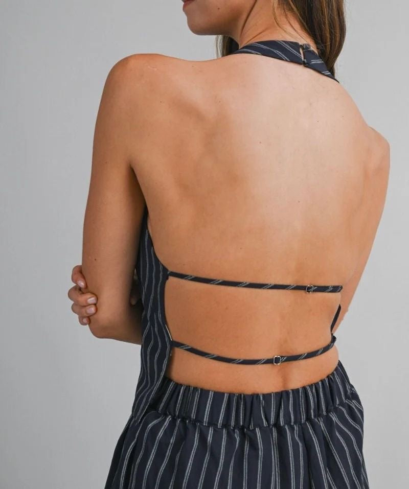 Judith Navy Pinstripe Halter Set