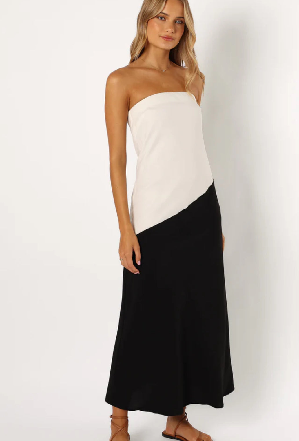 Diagonal black and white midi dress