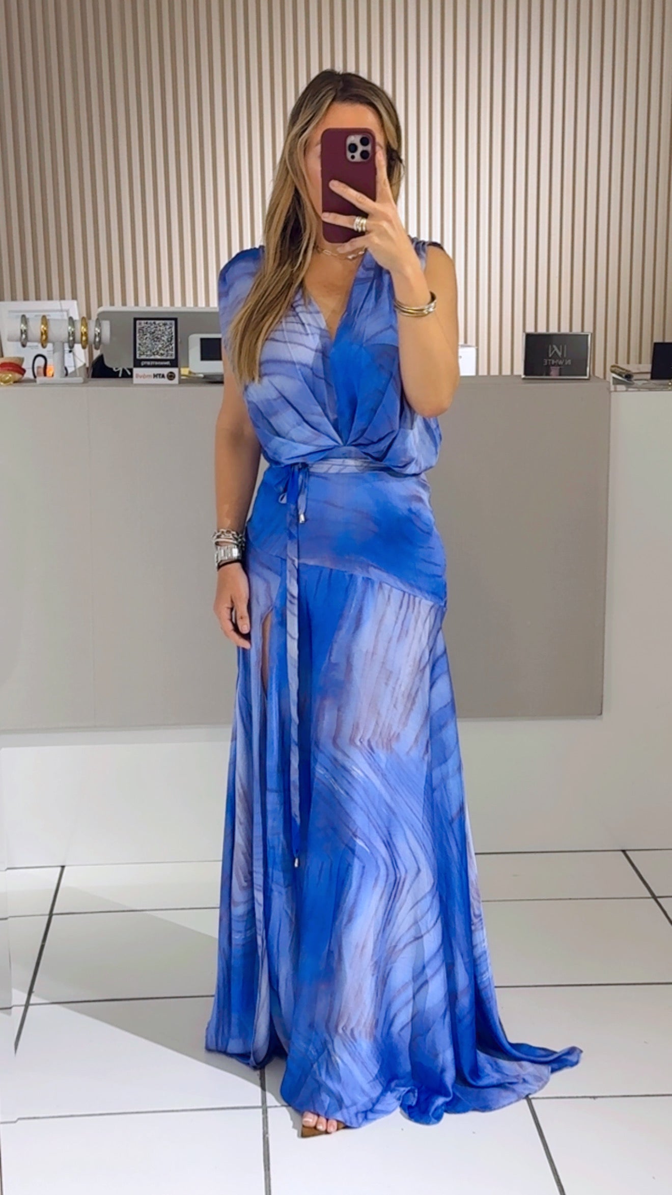 Purple and Blue Satin Maxi Dress