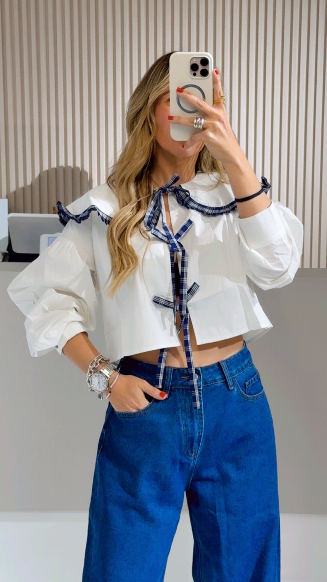 Ruffled Collar Tie Blouse